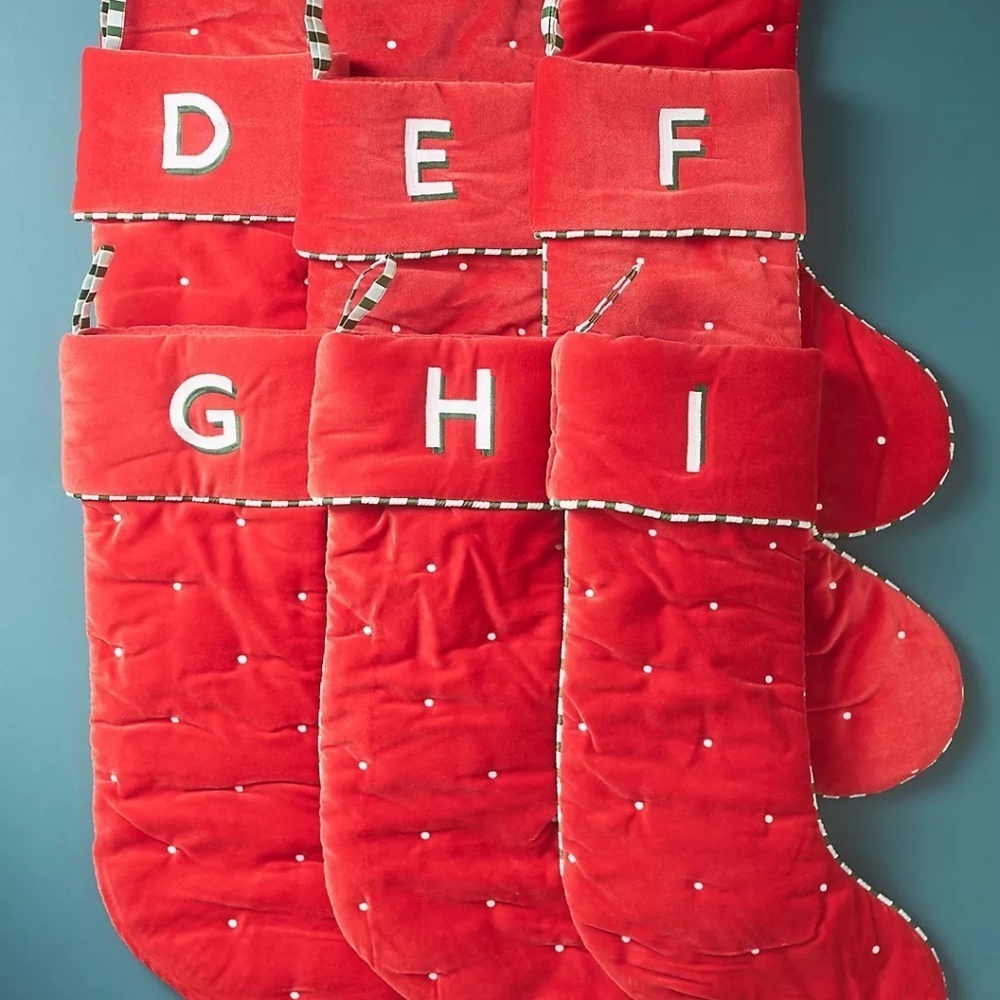 NWT Anthropologie Milo Red Velvet Christmas Stocking Letter E